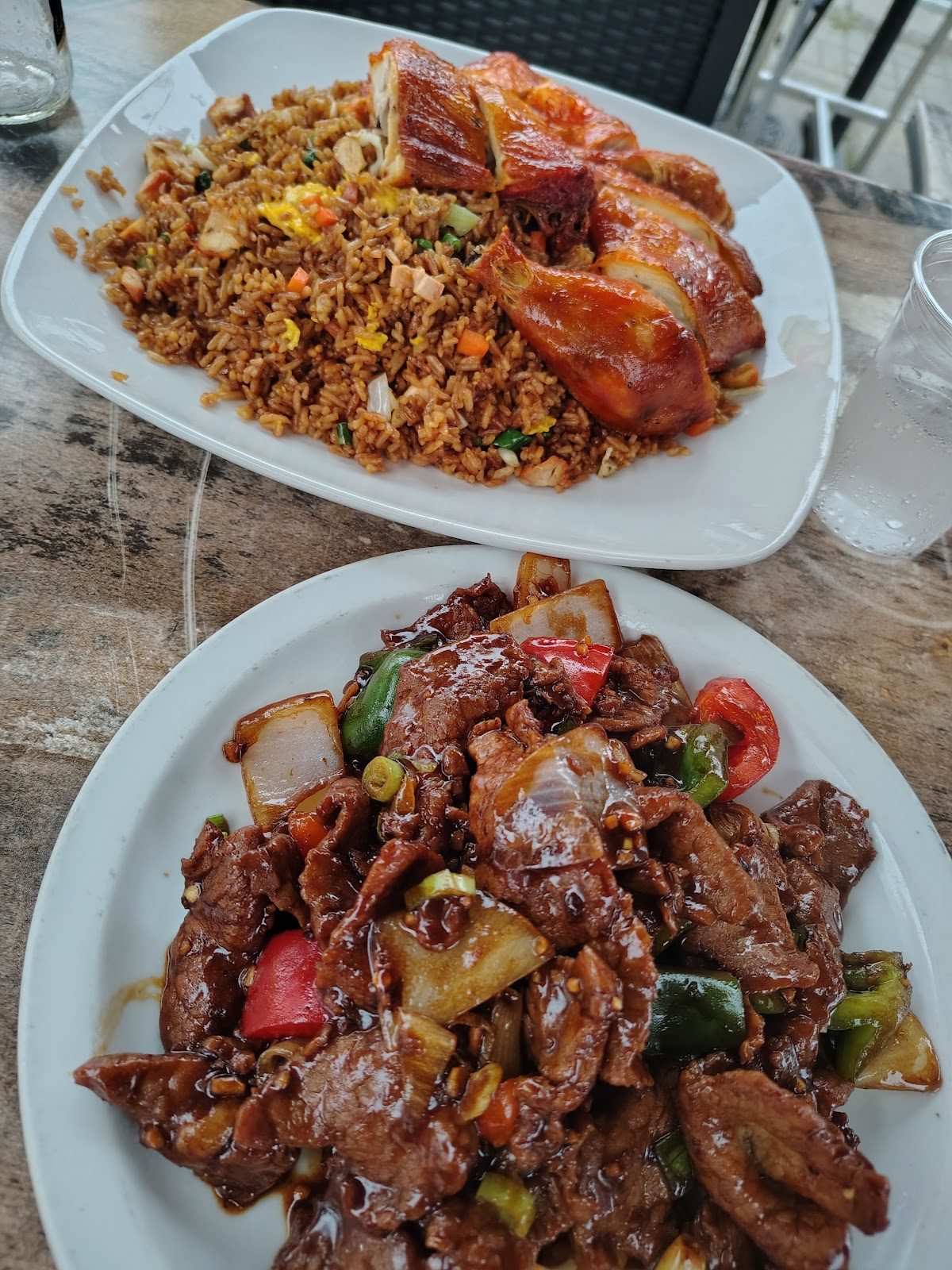 Fried rice and pepper chicken platters